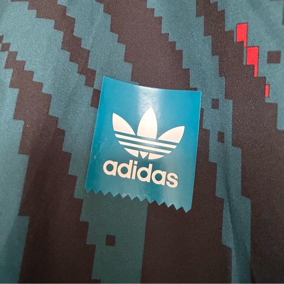 NWT Men’s 2XL Adidas Black and Teal Patterned Windbreaker Front Zip - Picture 6 of 8
